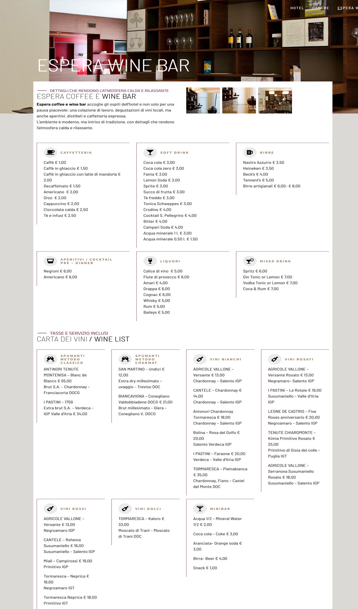 eos hotel sito espera wine bar mood comunicazione