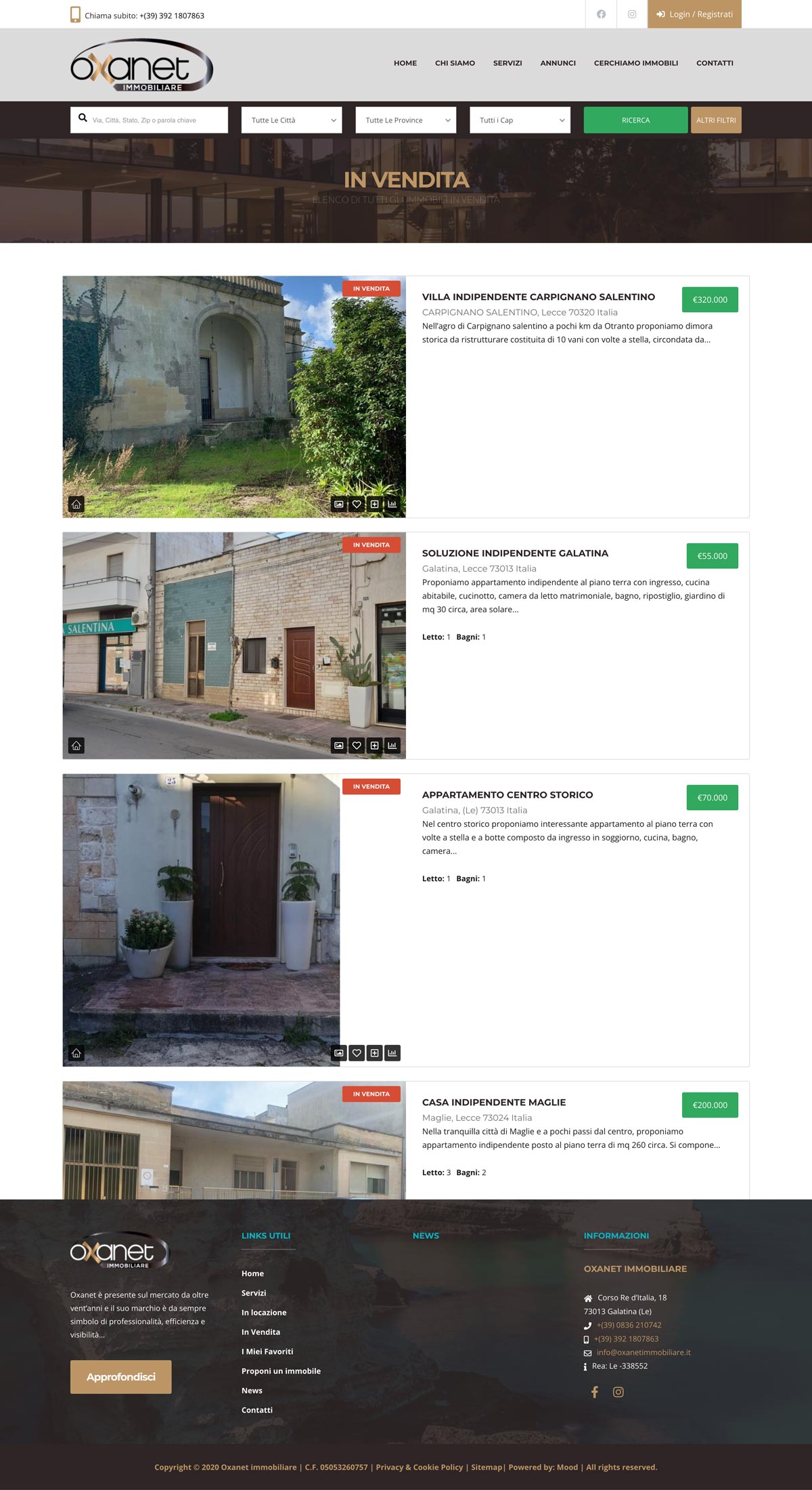 pagina sito Oxanet Immobiliare Mood Comunicazione