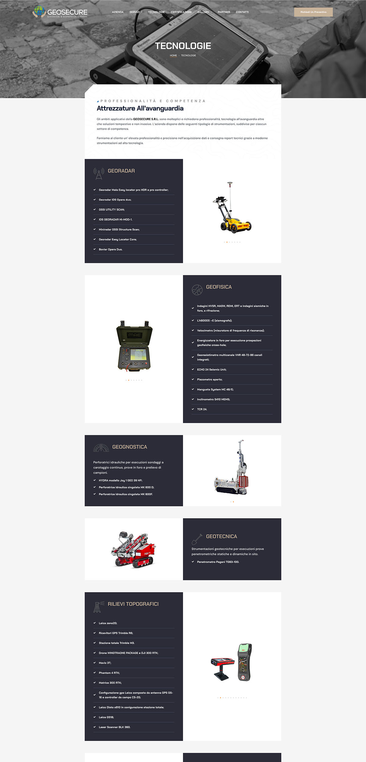 Geosecure pagina sito attrezzature